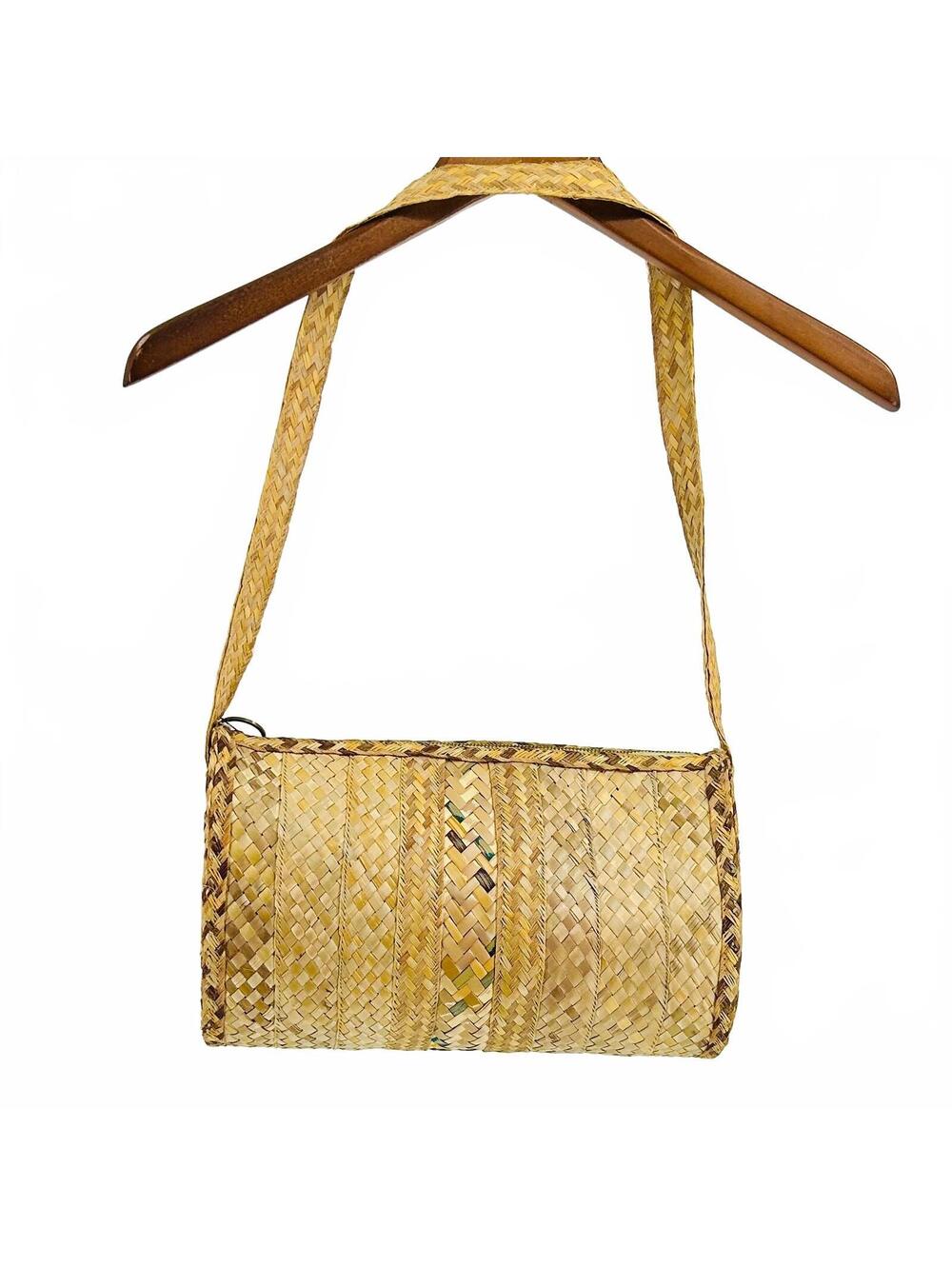 Vintage 80s Tan Woven Straw Raffia Barrel Shoulder Bag - Picture 6 of 8